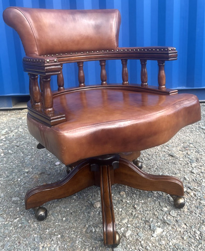 Brown leather swivel - wide, desk
